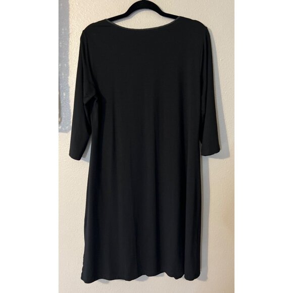 Eileen Fisher Dress Black M Medium Pleated Bib Washable A Line Stretch - Picture 9 of 10